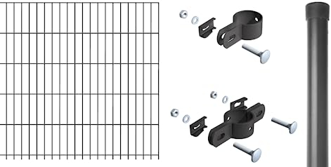 Alberts 680053 Einstab-Gittermatten-Set | Garden Typ 8/6/4 | verschiedene Längen und Höhen | anthrazit | 2000 x 750 mm | Zaunlänge: 22 m