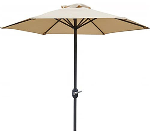 Gartenschirme Gartenschirm 2M, tragbarer Strandschirm mit Kurbel, 6 Rippen, kompakter Sonnenschutz, für kleine Außenterrassen, Rasen, Beige, 6,5 Fuß