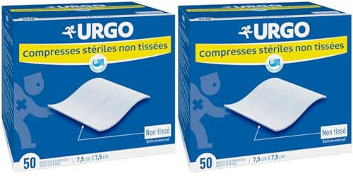 Urgo - Compresses stériles - Non tissées - Boîte de 50 sachets de 2 compresses - 7,5cm x 7,5cm (Lot de 2)