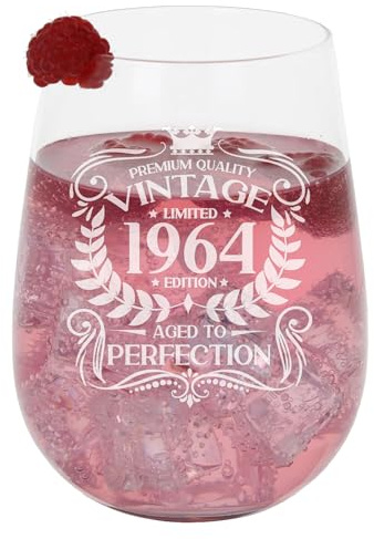 62nd Birthday Gift Vintage 1964 Aged to Perfection Engraved Large Gin Glass Present for 62 Year Old Etched 590ml Stemless Gin Glass