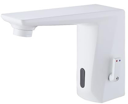 XJTNLB Wasserhahn mit Sensor Batterie Einhebelmischer Infrarot Sensor Wasserhahn mit Einstellbarem Temperaturbegrenzer Mischbatterie Waschbecken,Weiß