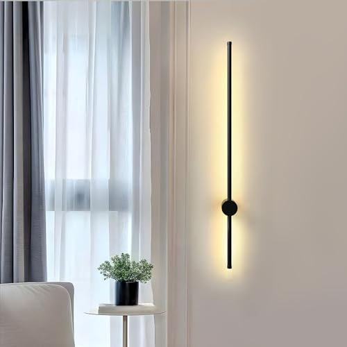 CKENSU Modern Indoor Wall Lamp Minimalist Linear wall Light Dimmable Black Aluminum Alloy Rotatable LED Wall Lamp for Hallway Living Room Bedroom Stairs Kitchen Three-Color Light 80cm