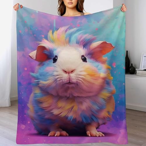 PAZZK Meerschweinchen-Tier Kuscheldecke Flauschige Decke Decke Vier Jahreszeiten Wohndecke Dicke Sofadecke Couchdecke Weiche Fleecedecke Flannel Sofaüberwurf Tagesdecke Für Bett/Sofa（130×150cm）