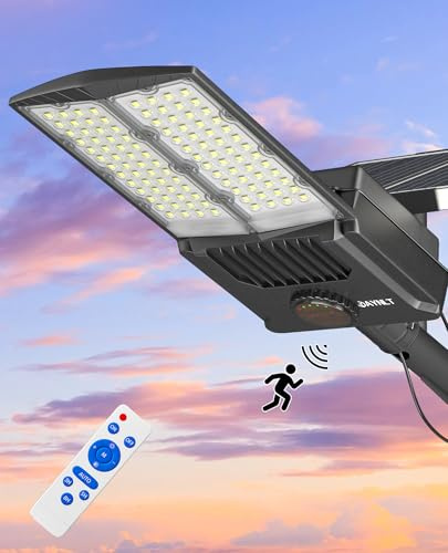 JAYNLT Y-10500W Solar Straßenleuchten für den Außenbereich, 6500K Hochleistungs LED Strahler Außen, IP67 Wasserdichte Solar Sicherheits Flutlichter mit Bewegungssensor für Höfe, Bauernhof, Straße