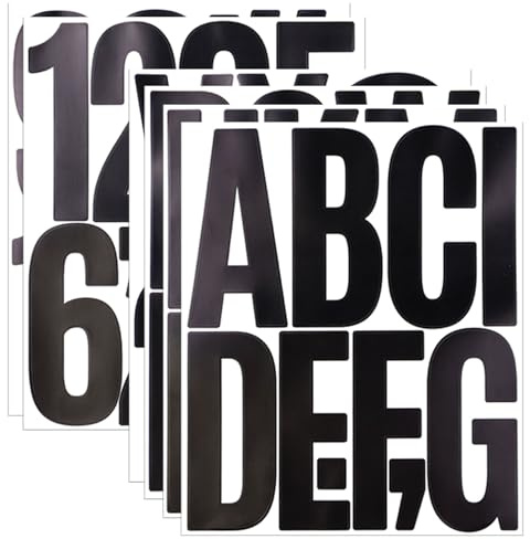 5 Inch Large Vinyl Letter Stickers, 6 Sheets Self Adhesive Alphabet Number Sticker for Mailbox, Door, Scrapbook, Waterproof Sticky Vinyl Symbol Labels for DIY & Crafts(6 Sheets,Black)