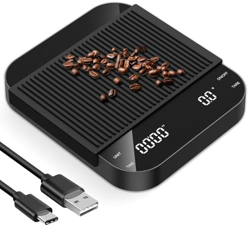 Pinci Digital Coffee Scale with Timer, 0.1g High Precision Electronic Kitchen Scale, Portable Rechargeable Espresso Scale, with Tare Function, Weighing Scale for Drip Coffee, Max Weight 3kg
