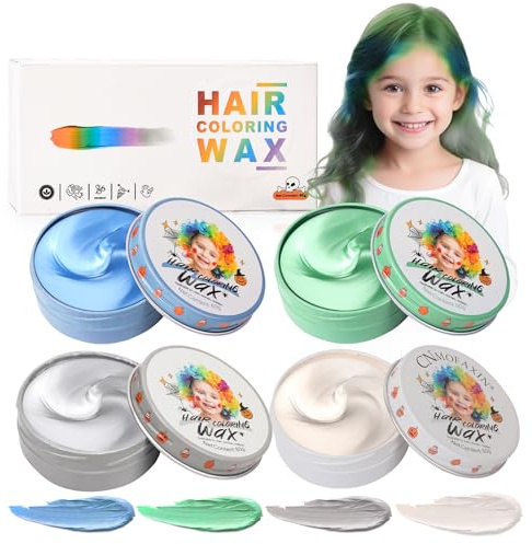 4 Stück Temporäre Haarfarbe für Kinder, Blau Grün Silbergrau Weiß, Instant Haartönung Dye, Frauen Männer Color Frisur Pomade, Mädchen Styling Haare Färben Cream, Party Cosplay Halloween Haar Wachs Mud