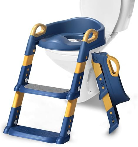FANWINKJ Toilettensitz Kinder mit Treppe – Höhenverstellbarer WC Sitz mit Antirutsch-Griffen, Klappbar & Komfortabel – Toilettentrainer für Jungen & Mädchen(Blau)