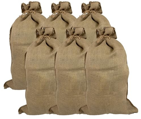 6 Pieces Large Burlap Sacks, Jute Potato Storage Bags, Reusable Vegetable Race Bags,for Flooding, Flood Water Barrier, Tent Sandbags, Store Bags,Frost Protection (23X40)