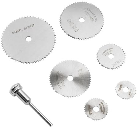 7-Pack HSS Drill Saw Blades ，Rotary Tool Cutting Discs with Mandrel ， Circular Saw Blades with Straight Shank Mandrel for Rotary Tools, Ideal for Wood, Plastic, and Metal