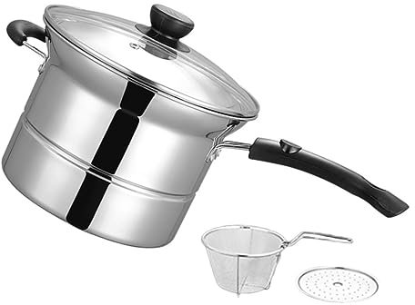 AUTSUPPL Spaghetti Topf Mit Sieb Edelstahl Suppentopf Frittiertopf Frittierpfanne Mit Korb Und Deckel Dampftopf Kleiner Topf Mit Einem Griff Für Kochen