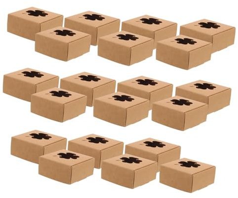HAWILLOSCH Geschenkbox Kraftpapier 20 Stück Mit Vierblättrigem Kleeblattfenster 6,5x6,5x1,2 Zoll Für Kinderpartys Und Schokoladenverpackung