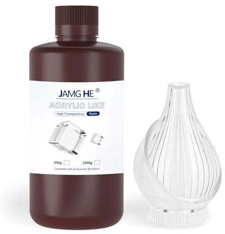 Ultra High Transparency 3D Printer Resin, Higher Transparent Crystal Clear Tough 3D Printing Resin, Resist Yellowing ＆ Low Odor 405nm UV-Curing Rapid Resin for LCD/DLP Resin 3D Printers 500g