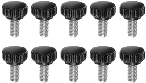 QUARKZMAN 10pcs Boutons De Serrage Moletés Vis À Main M8 x 16mm Filetage Mâle Métrique Tête En Plastique Mat 22mm Tige En Acier Inoxydable 304 Bouton Fileté À Main Poignée, Noir