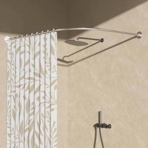 Womamny Duschvorhangstange L Form, 70-95x105-165 cm Duschstange Ecke, Ausziehbare Duschstange L Form, Selbstklebende Eckduschstange Duschvorhang Halterung aus Edelstahl