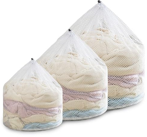 3 Pezzi Sacchetti Lavatrice Biancheria, Retina per Lavatrice con Coulisse, Riutilizzabile Sacchetti per Lavatrice a Rete Grossa per Pantaloni, Reggiseno, Intima, Vestiti Delicati (30x40/40x50/50x60cm)