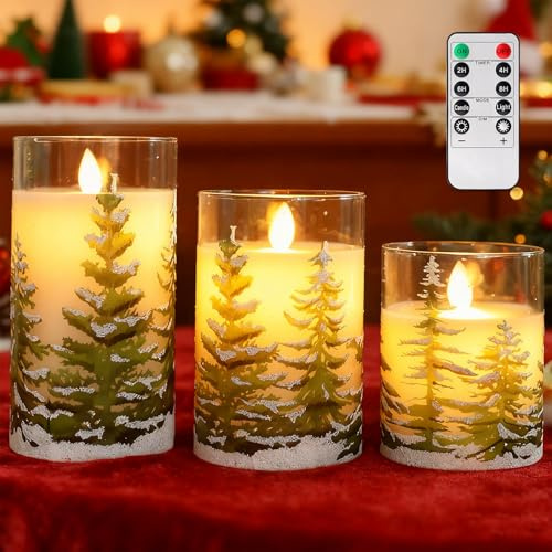 Flammenlose Weihnachtskerzen,3 Stück Led Weihnachtskerzen Mit Fernbedienung,LED Kerzen Mit Timerfunktion,Flammenlose Kerzen Weihnachten Für Weihnachtendeko,Heim Weihnachtsdekoration(7.5×10/12.5/15cm)