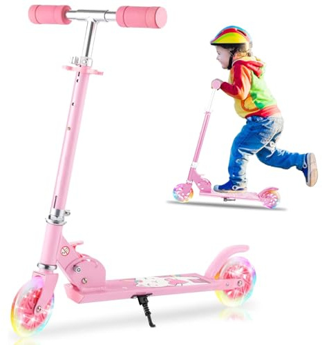 Trottinettes pour Enfants 3-8 ans, Design Pliable, Barre en T en Aluminium Léger à 3 Niveaux 71 cm – 80 cm, Roues en Polyuréthane Douces et Silencieuses, Système de Direction par Inclinaison