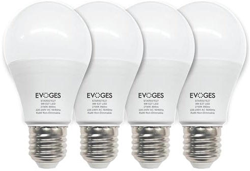 EVOGES E27 Screw in LED Bulbs Very Warm White 2700K | 9W A60 GLS Shape, 860LM, 60W Equivalent, Non-Dimmable Energy Saving Light Bulbs, 25,000 Hours Long Life, 4 Pack