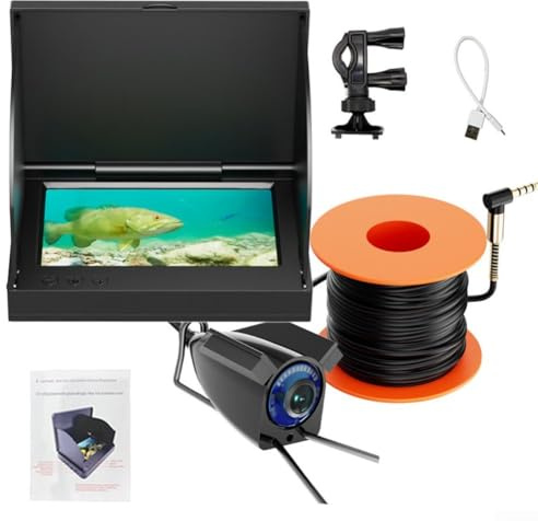 Oniissy 12,7 cm Fischfinder für Eisfluss- und Bootsangeln mit Unterwasserkamera, 220 ° Weitwinkel, 100 m Erfassungstiefe, IP67 wasserdicht, schlammiges Wasserdurchdringung, (5,0 IPS + Kamera 30 m)