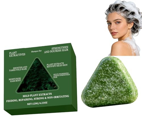 Nature Triangle Shampoo Bar, Usman Grass Shampoo Bar para cabello graso y normal, jabón para el cabello sólido de hierbas con volumen y control de aceite, jabón suave y firme para hombre y mujer (1)