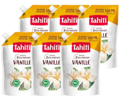 Tahiti - Gel douche - Vanille Parfum 8h - Recharge - Lot de 6x500ml