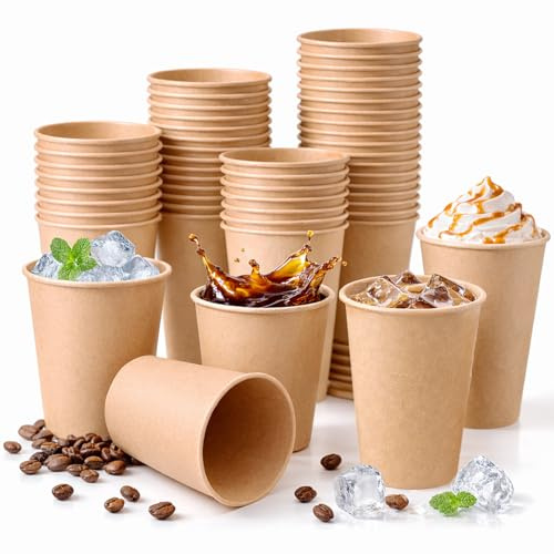 Rliocvhe 100 Stück 250ml Kraftpapierbecher Pappbecher Kaffee,Kaffeebecher Papierbecher Wiederverwendbare,Kaffeebecher to go Pappe,Pappbecher Heißgetränke,Für Heiße und Kalte Getränke Geeignet