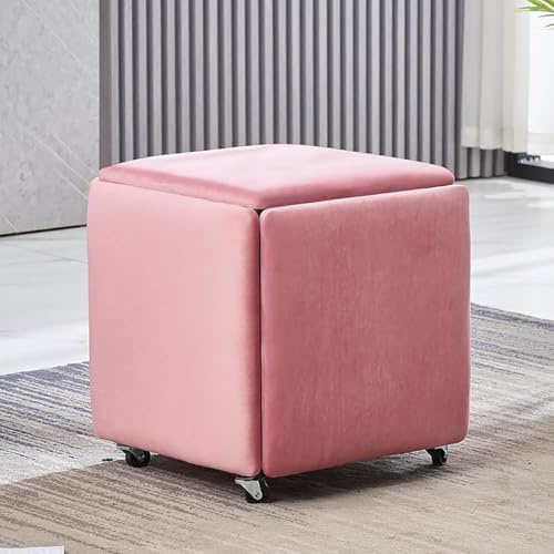 Sgabello ottomano 5 in 1 a cubo, impilabile, in pelle PU, con ruote girevoli, poggiapiedi mobile e sedia da toeletta, per soggiorno e sala da pranzo, in velluto, 35,6 x 35,6 x 38,1 cm