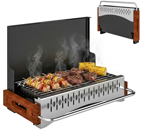 Outsunny Barbecue Portatile a Carbone, Griglia Pieghevole con Vaschetta Rimovibile per Campeggio, Picnic, Feste in Giardino, Nero