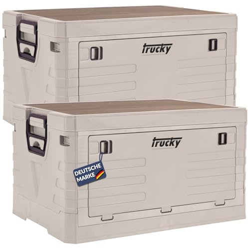 Trucky Storage Box mit Deckel Camping Klappbox Klappkiste Aufbewahrungsbox | 2er Set 45 L, 53 x 36 x 29 cm, Beige, faltbar, Aufbewahrung, Kiste