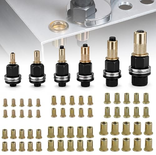 KNWFEO Nietmuttern Set mit Zange für M3 M4 M5 M6 M8 M10, Handnietgerät für Gewindenieten & Einpressmuttern, 6-teiliges Set, inkl. 60 Muttern