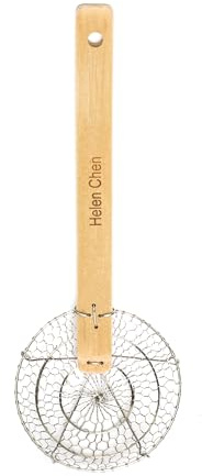 Helen's Asian Kitchen Spider Strainer, 5-Inch Stainless Steel Mesh Basket With Bamboo Handle, For Noodles, Dumplings, Wontons, Deep Frying, And Draining Tasks
