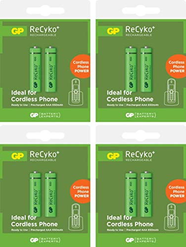 GP Akkus Phone Power wiederaufladbar, 8 Stück Micro AAA 1,2V 650mAh, ready2use - bereits vorgeladen, ReCyko+ LSD Technologie - sehr geringe Selbstentladung, ideal für schnurlose DECT Telefone etc.