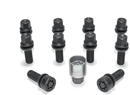 H&R Radschrauben Satz Kugelbund mit bewegliche Kugelbund R13 M14x1.50 - Länge 39mm - Schwarz - 10 Stück (z.B. kompatibel mit Audi S5) - inkl. Felgenschloss