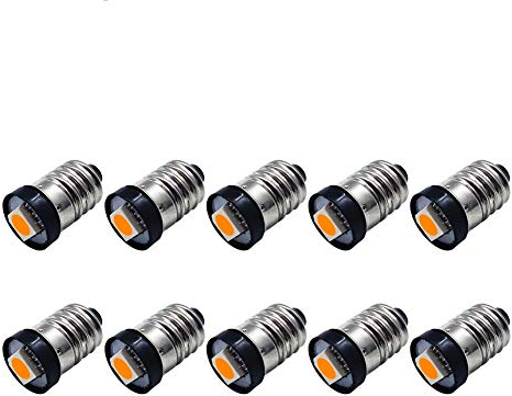 Ruiandsion 10pcs E10 LED Bulb DC 3V 0.5W Yellow 5050 1SMD LED Bulb for Torchlight Flashlight Torch Headlight,Negative Earth