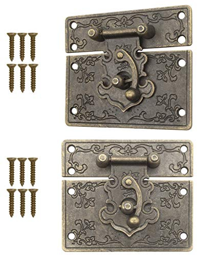 FUXXER Antiker Truhenverschluss mit Rast-Haken für Kisten Möbel 67x58 mm Bronze 2er Set
