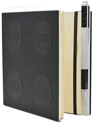 IQ LEGO Stationary Locking Notebook - Schreibwaren Notizbuch mit Gelstift - Notizbuch mit 352 quadratischen Papierseiten und Gelschreiber - Schwarz