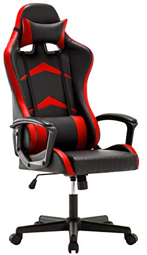 IntimaTe WM Heart Gaming Stuhl, Ergonomischer Gamer Stuhl, Bürostuhl für Erwachsene, Schreibtischstuhl mit Verstellbarem Kopfkissen und Lendenkissen, PC Computerstuhl mit Hoher Rückenlehne Rot