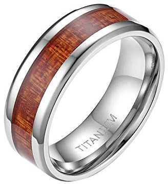 Mabohity Ring Heren 8MM Titan-Ring mit Holz Echtholz Titanium Ehering Verlobungsring Freundschaftsring Hochzeitsband Bandring, Silber, Größe 57