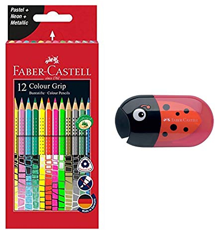 Faber-Castell Buntstift Sonderfarbset Colour Grip 12er Etui inkl. Anspitzradierer Käfer
