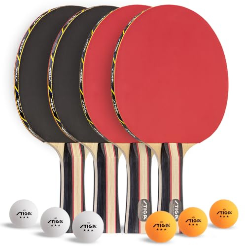 STIGA Performance - Set di 4 racchette da ping pong per 4 giocatori, 6-3 stelle, colore: arancione e bianco