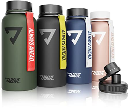 ABOVE. Borraccia Termica 1L in Acciaio Inox – Senza BPA, Doppia Parete Isolante – Mantiene Caldo 12h e Freddo 24h – 2 Tappi Inclusi per Sport e Outdoor I Scatola Regalo di Alta Qualità (Nero)