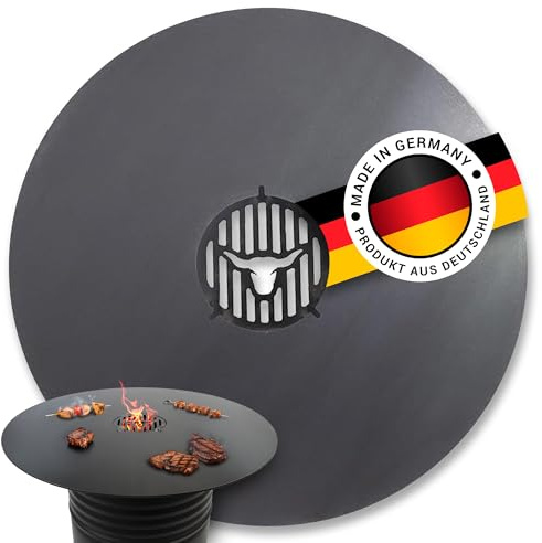 Feuerplatte Komplette Grillfläche 80cm INKL. Grilleinsatz – 10mm Stärke – Grillplatte für Feuertonne & Feuerschale – Plancha Grillring für BBQ & Teppanyaki - Massive Stahlplatte #184