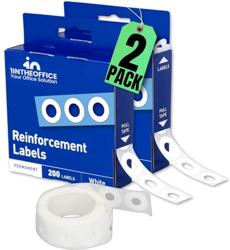 1InTheOffice Hole Reinforcement Stickers, Hole Punch, Clear Hole, Page Reinforcement Labels, 200/Pack, 2 Pack