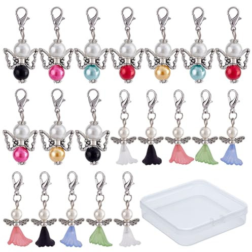 SUNNYCLUE 40 Stück 2 Stile Engel Legierung Charms Engel Acryl Charms Anhänger Schutzengel Fee Gemischte Stein Charms Mit Karabinerverschlüssen Für Schmuckherstellung Und Basteln