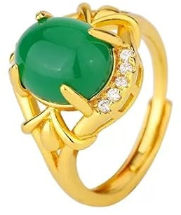 WLLDDDIU Natursteine ​​Runder Ring Kristall-Cocktailring Band Verstellbarer Damen-Ring Mit Offenem Stein Reiki-Balance Knöchel-Fingerring Ewigkeitsring Für Frauen, Mädchen, Männer, Grüne Jade