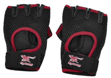 Ruilogod Unisex Black Meshy Neopreno Neopren Red Palm Protector Guantes de soporte Par