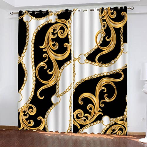 SUBIKA Vorhang Blickdicht mit Ösen 3D Verdunkelungsvorhang 2er Set Gardine Polyester für Schlafzimmer Kinderzimmer Wohnzimmer Dekoration 140x160cm?2x70x160cm? Schwarze Farbe Goldene Farbe