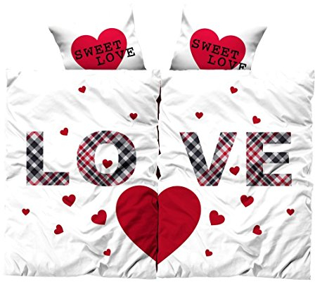 Leonado Vicenti 4 teilig Partner Bettwäsche Mikrofaser 135x200 cm Love Herz Partnerbettwäsche Pärchen Set