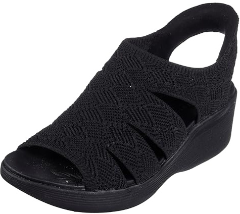 Skechers Women's PIER-LITE - MEMORY MAKER wedge sandal, Black/Black 8 M